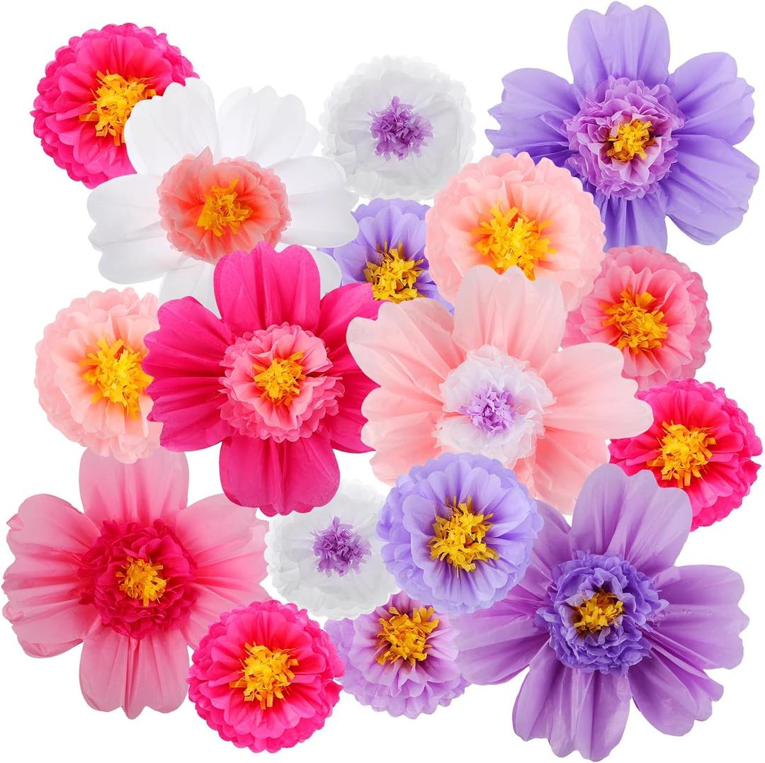 Crowye 12 Pcs Large Colorful Tissue Paper Flowers Decorations 20" Giant Fiesta Crepe Paper Flowers for Wall Decor Backdrop Mexican Wedding Birthday Baby Shower Carnival Party Craft (Bright Color)