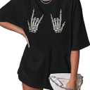 Vintage Oversized Tshirts for Women Graphic Tees Short-Sleeve Retro Country Music Shirts Nashville Tshirt Loose Fit (Small, Rock Black)
