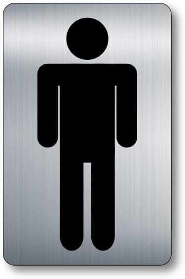 Metallic Silver Men's Toilet Sign - Rigid Plastic, Self-Adhesive, UV Printed, 5.5" x 3.5" (140mm x 90mm), Tough for Interior & Exterior Use