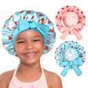 YANIBEST 2 PCS Baby Bonnet Silk Satin Bonnet for Kids Sleeping Cap Curly Natural Hair Silk Bonnets for Girls Boys Infant (5-12 Years, Blue+pink)