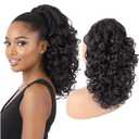 Long Curly Ponytail Extension 20Inch Synthetic Curly Drawstring Ponytail for Women Synthetic Yaki Pony Tail Hairpiece for Daily Use(2# Brown Black)