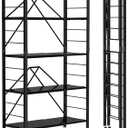 5 Tier Foldable Storage Shelves, Expandable Folding Shelving Units with Wheels, Changeable into 2 Shelf Units, Collapsible Adjustable Storage Rack Metal Shelves for Storage, Pantry, Garage, Kitchen (Black)