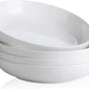 YHY Pasta Bowls Set of 4, 22 oz Ceramic Salad Plates, 7.8 Inch Wide Shallow Porcelain Dishes for Dinner, Microwave & Dishwasher Safe, White