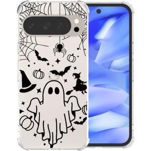 Clear Halloween Phone Case for Google Pixel 9 Pro XL,Black Ghost Pattern Cover Soft Bumper Protective Cute Boys Girls Phone Case for Google Pixel 9 Pro XL-Black Ghost