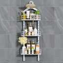 ODesign 3 Tier Height-Adjustable Shower Caddy Hanging Anti-Swing-Over The Shower Head Caddy-Storage Organizer Bathroom Shelves Basket - White