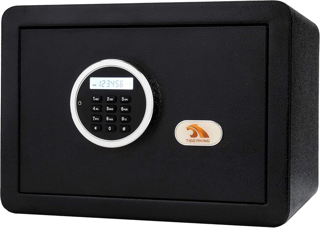 TIGERKING Digital Security Safe Box with LED Light, Small Safe box for Money with Removable Shelf, Lockbox Money Jewellery Important Document Medicines(1.2 Cubic Feet)