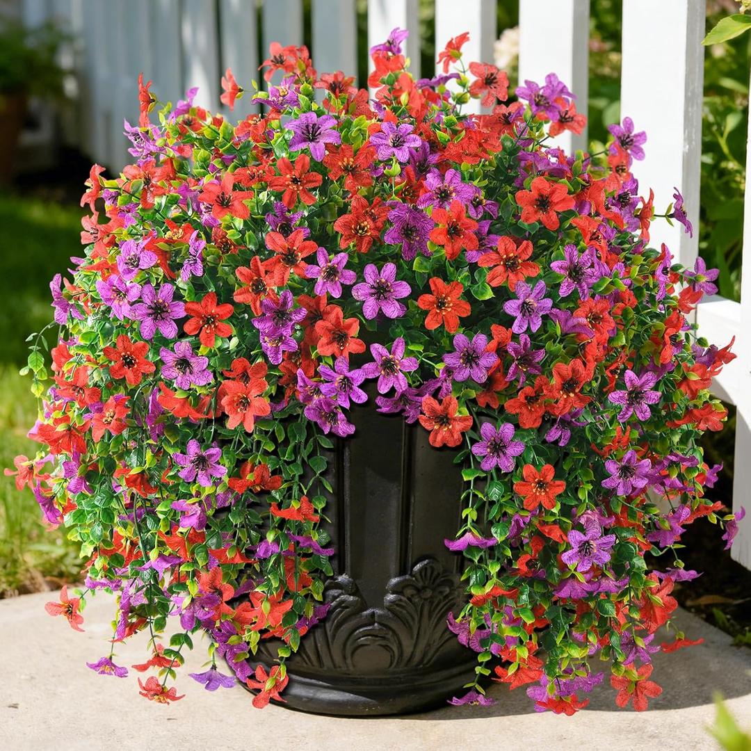 Artificial Flowers for Outdoors Faux Hanging Plants Spring Summer Decoration, 2 Pcs Fake Silk Floral Realistic Outside Flowers UV Resistant No Fade for Planter Pot Porch Patio Window Yard Decor