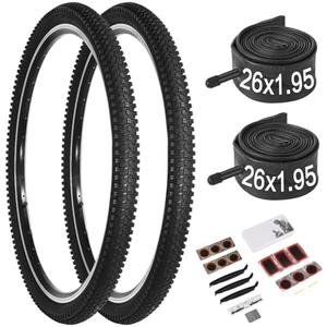 Fansport 24/26x1.95” Bike Tire, 2 Pack 24/26x1.95 Folding Bicycle Tire and Tube, 24/26 Inch Mountain Bike Tires,Replaceable 26/24 Inch Bike Tires with Repair Tools for MTB,BMX