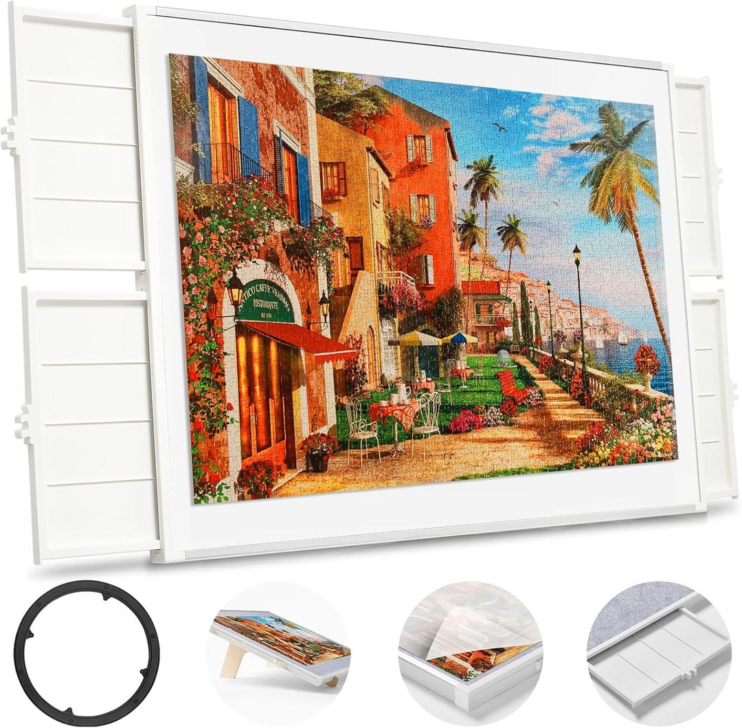 1500 Pieces Rotating Puzzle Board with Drawers and Cover, Dual-Sided Portable Jigsaw Puzzle Table,Tilt&Lazy Susan,Gift for mom Adults (Gray, 1500-piece)