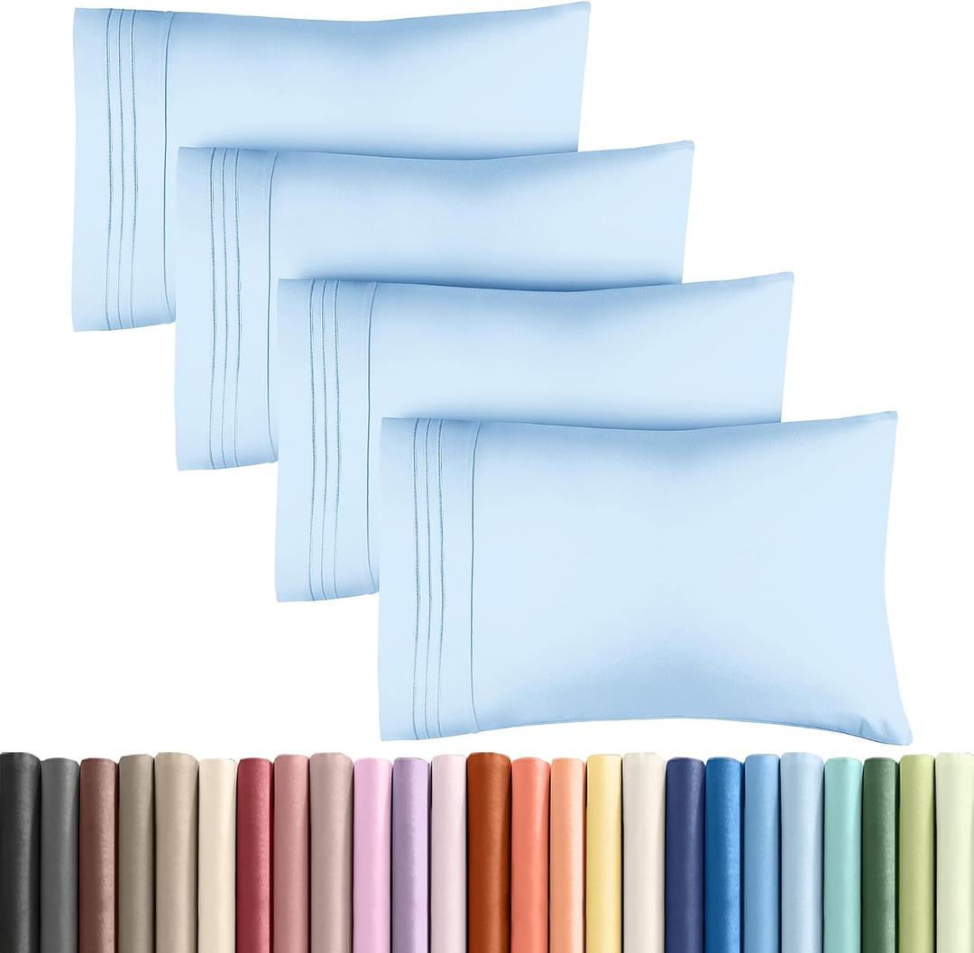 Queen Pillow Cases Set of 4 - Ultra Soft Hotel Quality Pillowcase Covers - Comfy, Cozy & Wrinkle Free - Shrink, Stain & Fade Resistant - Machine Washable Pillow Protectors - 4 Piece Set - Light Blue