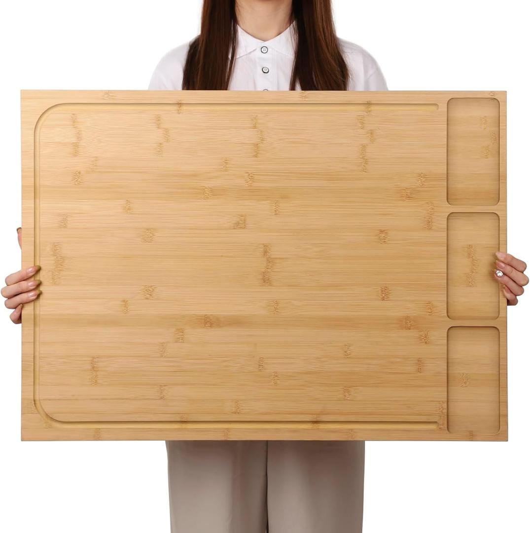 30 x 21 in Extra Large Bamboo Cutting Board and Stovetop Cover, Stove Top Cover Chopping Board with Detachable Legs and Juice Groove, Sink Cover Board, for Restaurant Kitchen Countertop