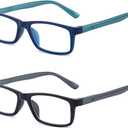 Reading Glasses Blue Light Blocking for Men Women,Rectangular Frame Computer Readers with Spring Hinge