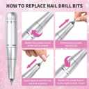 Electric Nail Drill Machine 45000RPM Professional Cordless Rechargeable Portable Nail File Removing Polishing Acrylic Gel Nails with 6 Drill Bits & Sanding Bands, for Nail Salon Home, White