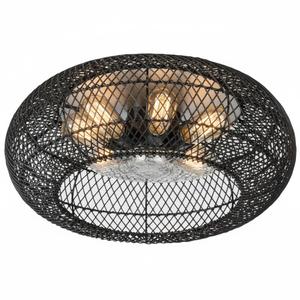 Eamonex Low Profile DC Small Black and Gold Wicker Ceiling Fan with Light Fixture and Remote,Enclosed Rattan Caged Flush Mount Bladeless Wooden Fandelier for Kitchen Bedroom Indoor