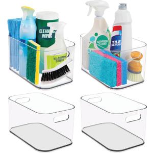 STORi Bliss 10" x 6" Open Clear Pantry Organizer Bin, Set of 4, Plastic Containers with Handle for Kitchen, Fridge, Cabinet, Closet, Bathroom, Under sink Storage Made in USA