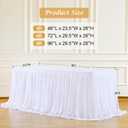 Besutolife White Tulle Tablecloth for Rectangle Tables 6ft 3 Sides for Wedding Birthday Party Bridal Shower White Tutu Ruffle Table Cloth Banquet Dinner Table Decorations 6Pack, 72" x 30" - 6Pack