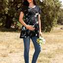 Women's Maternity Tops Short & Long Sleeve Pleated Waist Shirts Pregnancy Clothes (XL, Black)