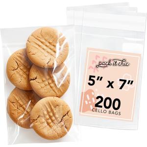 Pack It Chic - 5 X 7 (200 Pack) Self Sealing Cellophane Bags - Candy, Treats, and Party Favors