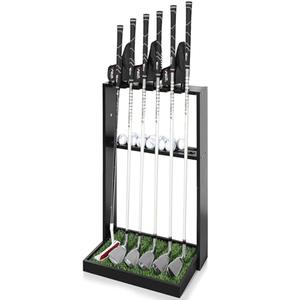 GUULIBERA Golf Putter Stand, Premium Wooden Golf Club Rack for 6 Clubs, 18 Balls & 3 Putter Covers Storage, Golf Putter Stand, Floor Display Rack for Indoor Home Office Club Simulator