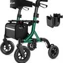 MAXWALK Walkers for Seniors, Rollator Walker with Seat, 10" Rubber Wheels All Terrain Rollator Walker with Backrest, Aluminum Walkers Built-in Cable, Foldable and Adjustable Height for Seniors, Green