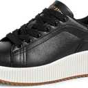 LUCKY STEP Women's Platform Sneakers Rhinestone Fashion Chunky Casual Sparkly Retro Braided Walking Shoes (10, Black Pu)