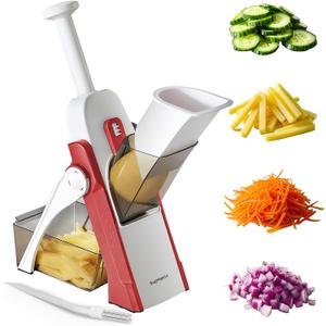 SupMaKin Safe Mandoline Slicer for Kitchen, Vegetable Food Potato Chip Slicer Maual Adjustable Thickness, Chopping Artifact Fast Veggie Salad Chopper Cook Meal Prep (Red)