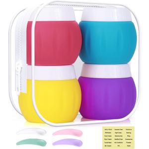 4 x Travel Containers for Toiletries, GLAMFIELDS TSA Approved 1.7oz 50ml Travel Size Silicone Cream Jars BPA Free, Leak-proof Travel Essentials with Lid for Cosmetic Face Hand Body Cream Purple (4 Pack)