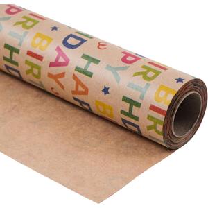 Kraft Birthday Wrapping Paper - Mini Roll - 17 Inches X 33 Feet - for Boys Girls Kids - Colorful Happy Birthday Pattern Great for Teen, Party, Baby Shower