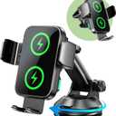 Dual Coil 15W Car Phone Holder (Not Easy to Disconnect) Wireless Car Charger -Auto Clamping- Charging Phone Holders for Your Car Dash Vent Windshield, for Flip S24/S23/S22/S21, iPhone 17/16/15 (Black)
