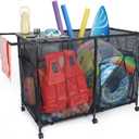 152Gal Pool Float Storage, Tabletop, Towel Bar, Zipper Doors, Lock Wheels