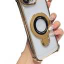 Clear case for Phone 16E with Full Camera Lens Protection(Compatible with Mag-Safe),Military Shockproof Electroplate Bumper Slim Cover Built-in Invisible Ring Stand-Gold