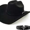 Classic Western Cowboy Hat for Men & Women, Felt Cowgirl Hat with Two Decorative Bands, Wide Brim All-Season Wear
