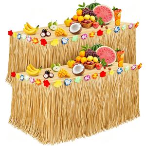 Luau Party Decorations, Grass Table Skirt for Tropical Hawaiian Party Decorations, Flower 72.8'' X 29.5'' Hawaiian Luau Party Favors & Aloha Summer Beach Themed Party Decorations Suppplies