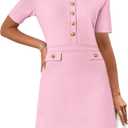 MEROKEETY Women's Summer Bodycon Sweater Dress Business Casual Outfis Short Sleeve Knit Button Formal Elegant Work Dress (Pink), Medium