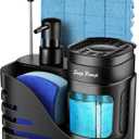 Kitchen Soap Dispenser Set, 4-in-1 Dual Hand and Dish Soap Dispenser with Sponge Holder and Dishcloth Holder for Kitchen Sink (Black)