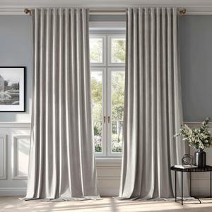 MIULEE Silver Gray Velvet Curtains 96 inches 2 Panels - Luxury Blackout Curtains for Bedroom Living Room Thermal Insulated Super Soft Window Drapes Rod Pocket & Back Tab, W52 x L96 inches