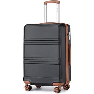 Kono 24 Inch Luggage Suitcase with Spinner Wheels TSA Lock Lightweight PC+ABS Hardside Medium Checked Luggage Durable Rolling Suitcase Apricot Black