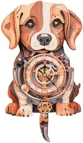 3D Wooden Puzzles for Adults Beagle Clock - Model Building Kit for Men Women Clock Puzzle Creative Craft Gift Home Deco for DIY Enthusiasts, Brain Teaser Building Set for Adults