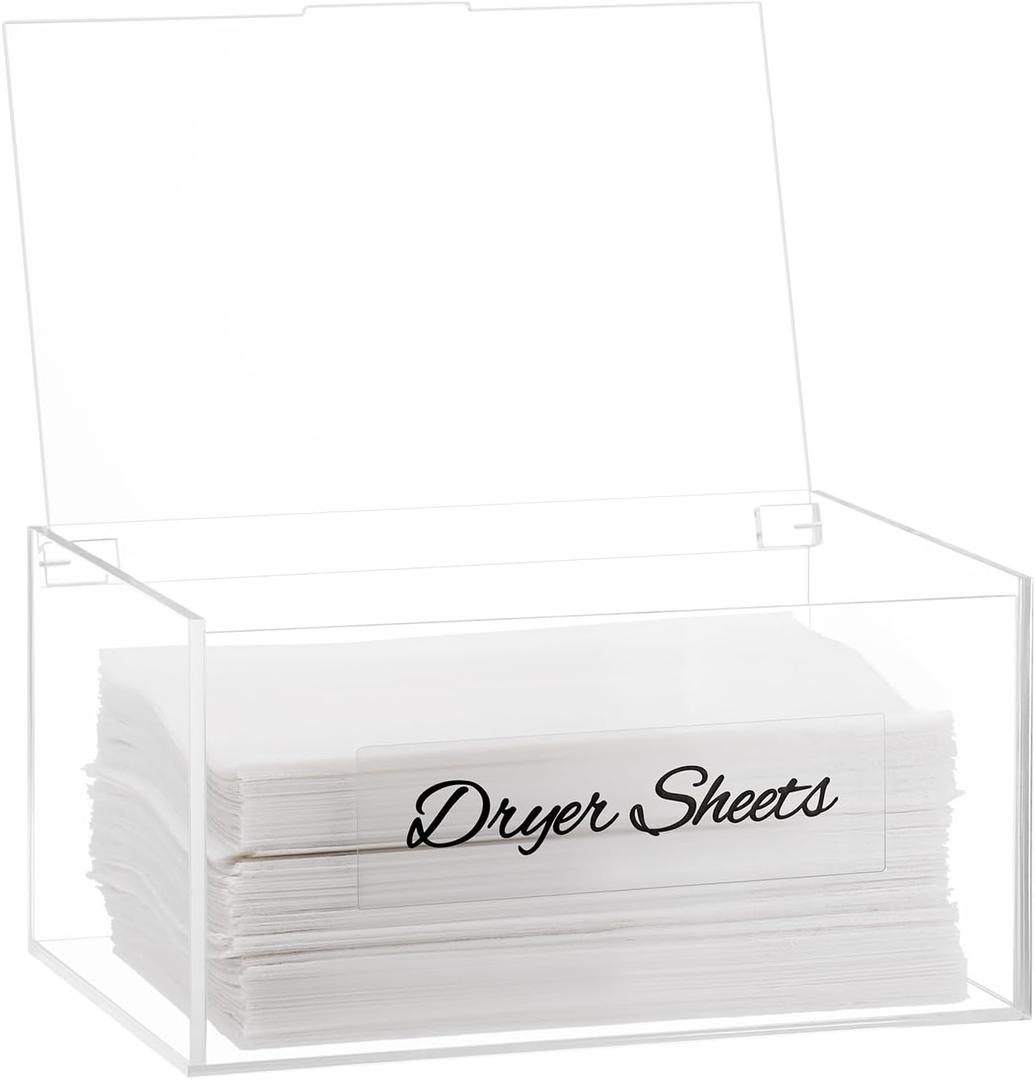 SUBEKYU Acrylic Dryer Sheet Container for Laundry Room,Dryer Sheet Holder Dispenser with Lid for Laundry Storage Organization and Decor,Clear Fabric Sheet Holder Box for Bathroom