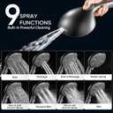 Cobbe 9-Function Shower Head with Built-in Power Spray, 1.8 GPM Water Saving ON/OFF Toggle Switch, High Pressure Handheld Showerhead with 1-Click Pause Button, Brass Bracket & 6ft Hose, Black