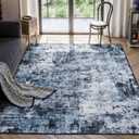 Rugflix 5x7 Area Rugs for Living Room, Washable Large Rug Stain-Resistant Low Pile, Modern Dark Carpet for Dining Room Home Office Kid Room Nursery Bedroom, Navy Blue/Black
