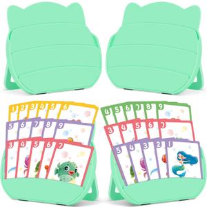 Wkchxd 4 PCS Card Holders for Playing Cards, Playing Card Holder for Kids Adults Arthritis Little Hands,3 Layers Stand Foldable Card Holder for Card Games Parties Travel Family Game Night (Green)