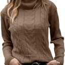 Langwyqu Womens' Turtleneck Long Sleeve Cable Knit Sweaters (Medium, Brown)