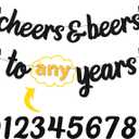 Cheers 21 30 35 40 50 60 70 80 90 Years Banner Happy Birthday Decorations for Men Women Him Her Any Years Old Birthday Anniversary Party Supplies Sparkle Black Decor