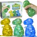 YoYa Toys Gleameez T-Rex Stress Ball Fidget Toy | Glittery Dinosaur Squeeze Toy for Anxiety Relief, Stress, Anger Management, Occupational Therapy | Colorful Squishy Ball for Kids & Adults | 3 Pack