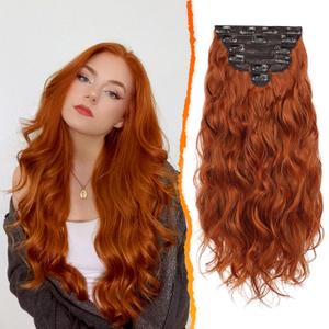 BARSDAR Copper Red Hair Extensions - 20 Inch Wavy Clip in for Women - 6PCs Full Head Thick Soft Synthetic Hairpieces for Daily Party Halloween