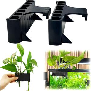 2PC 7 Holes Upgraded Aquarium Plant Holder, Aquatic Plants Cup for Tank, Fish Tank Plant Holder with Long Hook, Aquarium Feeder for Aquascape Decorations on Top of Tank (Black-2PC)