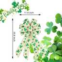BUVANE St. Patrick's Day Wreath Bow,12 x 20 Inches Large Green Shamrock Irish Holiday Decoration Bow with Streamer Wired Edge Ribbon (Beige)