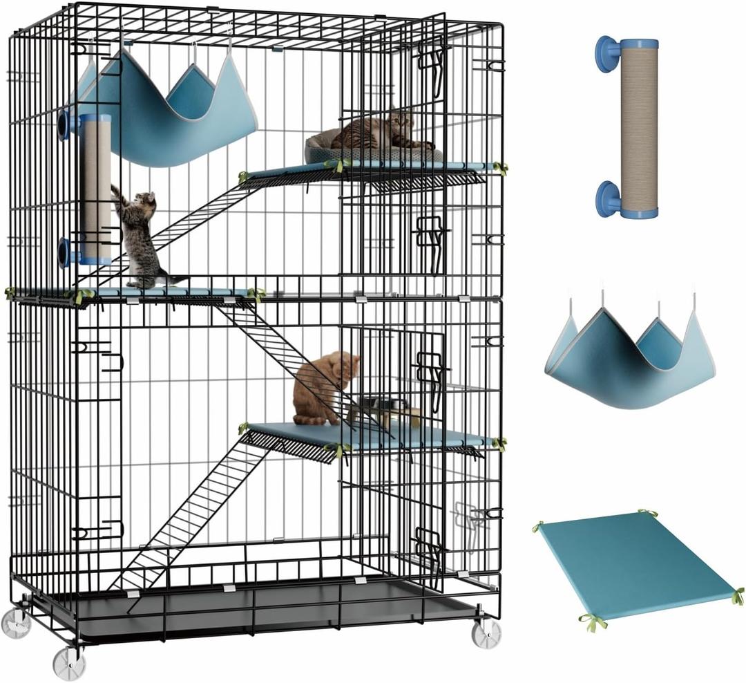 STILLCOVE 4-Tier Cat Cage Indoor: Large Cat Enclosure Pet Playpen Detachable Metal Wire Kennel Collapsible Crate with Scratching Post & Plush Pads & Hammock for Cats Kittens