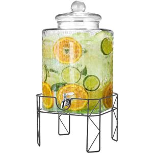 Kochorie 4.6 Gallon Glass Drink Dispenser with Stand and Stainless Spigot Beverage Dispensers with Lids Cold Drink Dispenser Glass Jug Juice Dispenser for Party Wedding Kitchen (EXP 08/25/32)